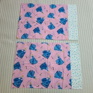 Two Pink and Blue Disney Cinderella Print Cotton Handmade Pillowcase